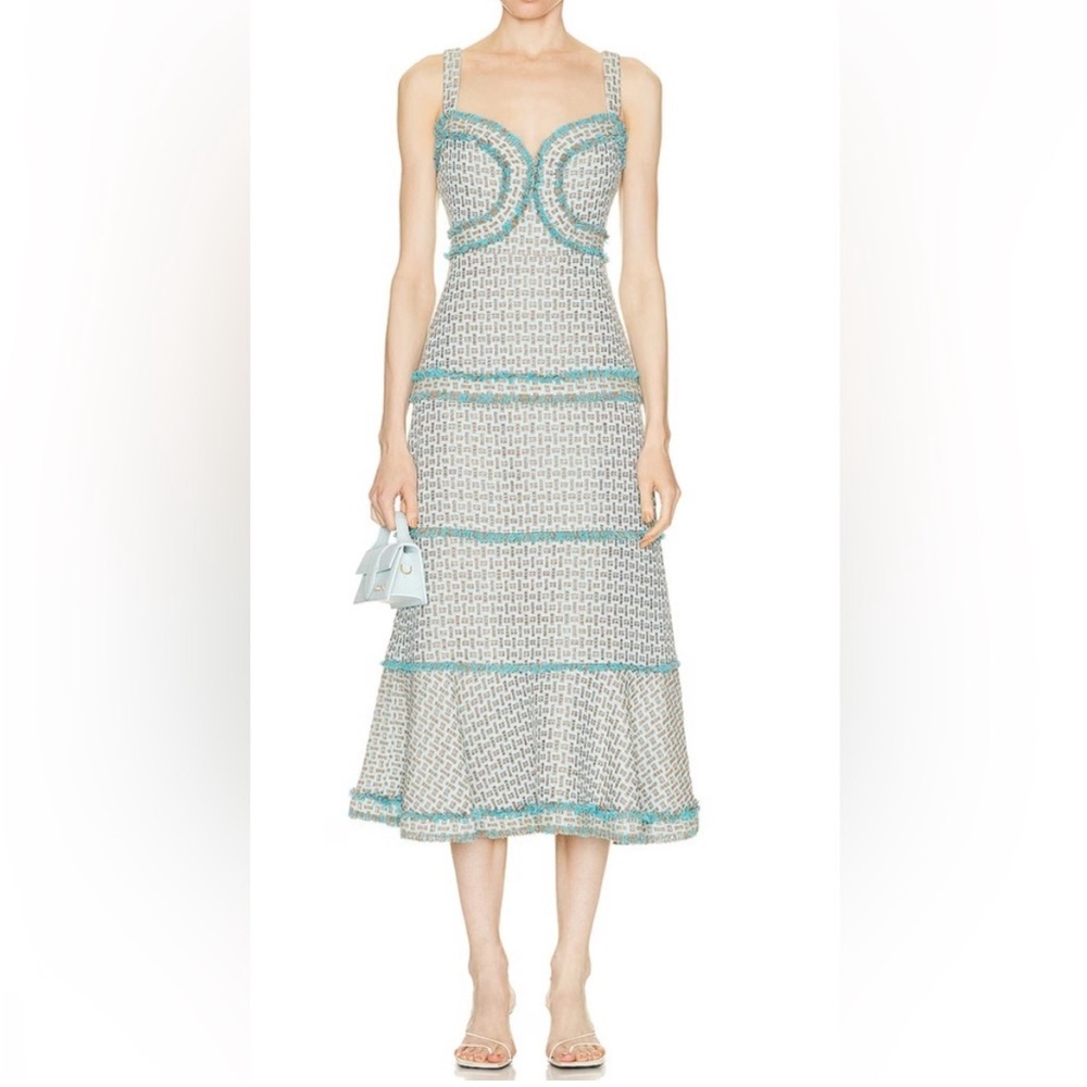 Alexis Women's Green Bettine French Tweed Midi Dress Size Small.